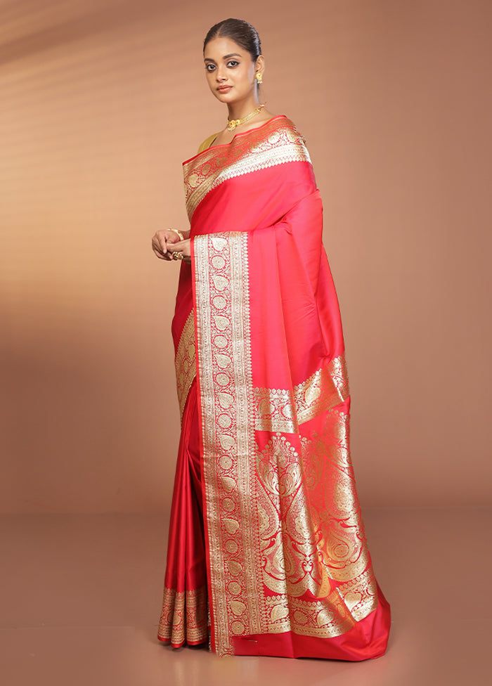 Pink Banarasi Silk Saree With Blouse Piece