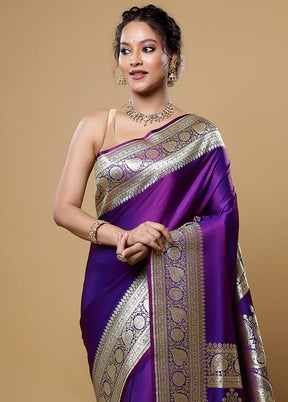 Purple Banarasi Silk Saree With Blouse Piece