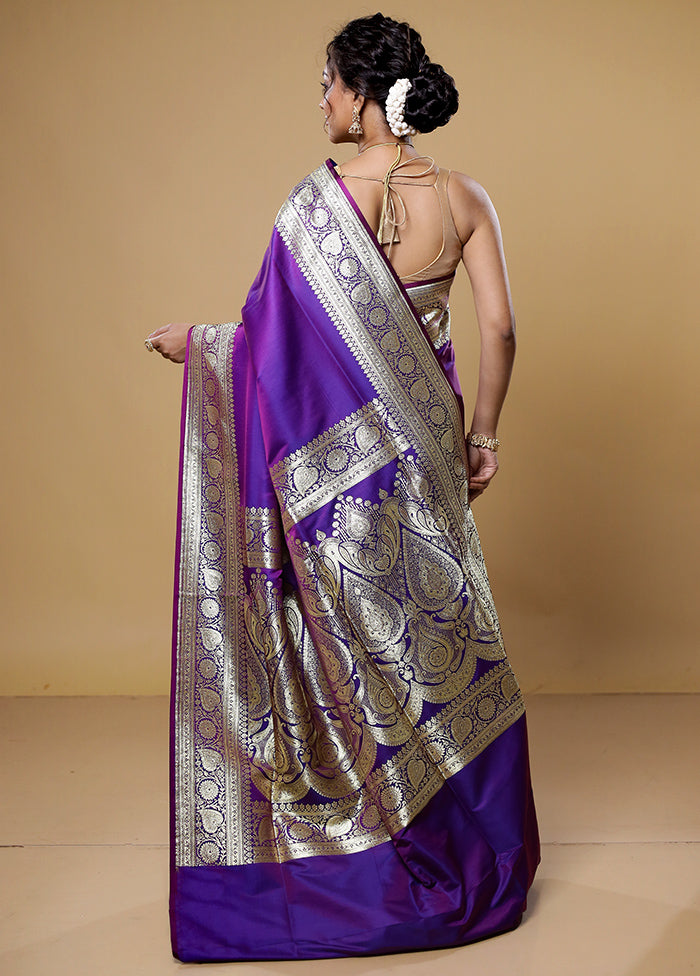 Purple Banarasi Silk Saree With Blouse Piece