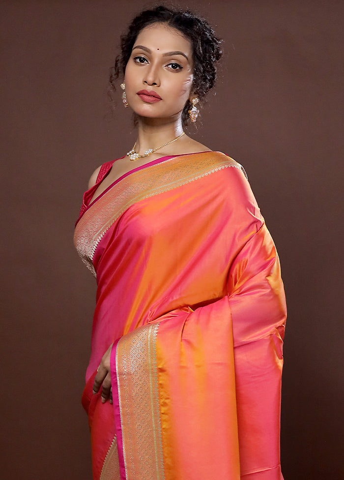 Orange Uppada Silk Saree With Blouse Piece - Indian Silk House Agencies