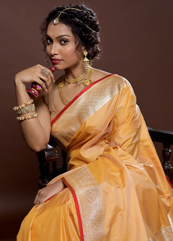 Yellow Uppada Silk Saree With Blouse Piece - Indian Silk House Agencies