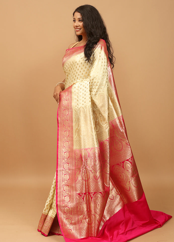 Cream Banarasi Silk Saree With Blouse Piece