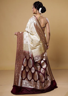 Cream Banarasi Silk Saree With Blouse Piece