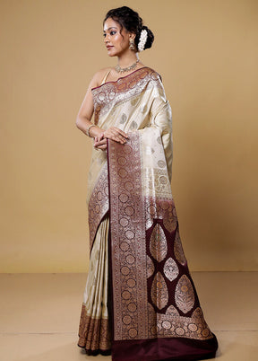 Cream Banarasi Silk Saree With Blouse Piece