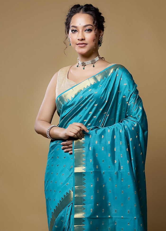 Blue Dupion Silk Saree With Blouse Piece