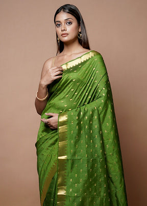 Green Dupion Silk Saree With Blouse Piece