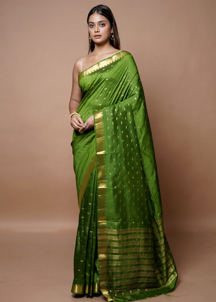 Green Dupion Silk Saree With Blouse Piece