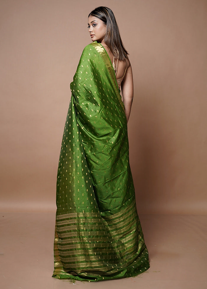 Green Dupion Silk Saree With Blouse Piece