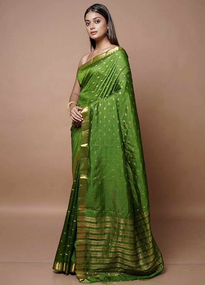 Green Dupion Silk Saree With Blouse Piece