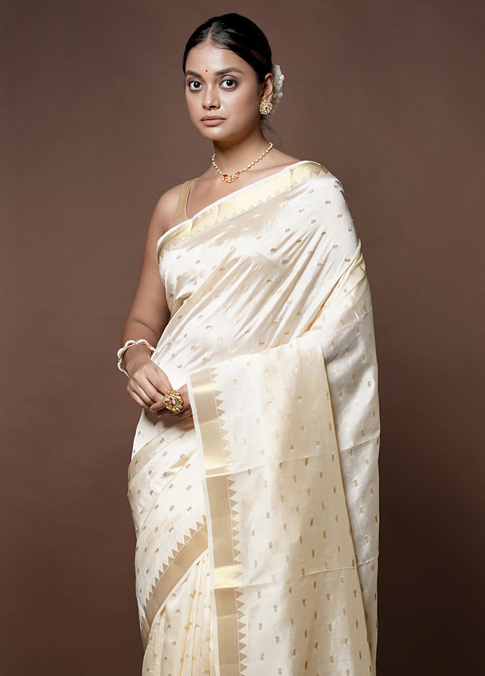 Cream Dupion Silk Saree With Blouse Piece