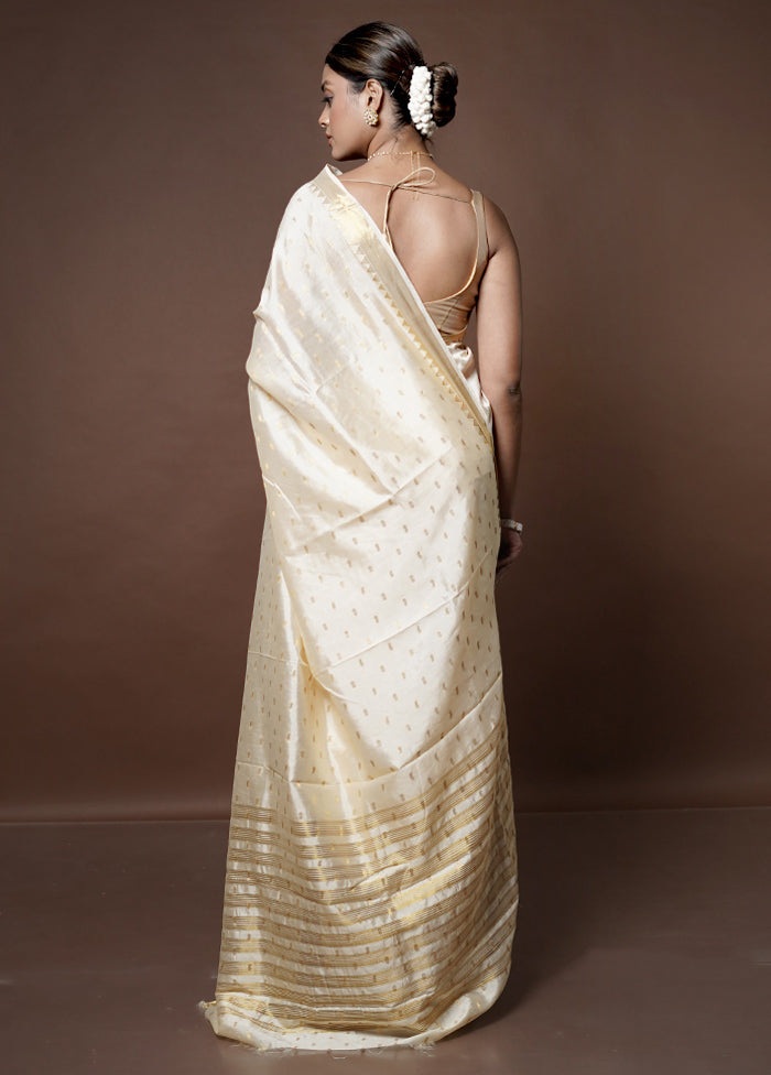 Cream Dupion Silk Saree With Blouse Piece