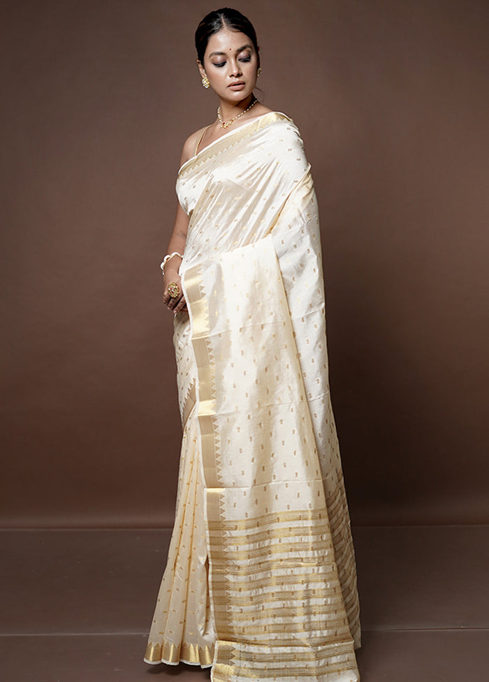 Cream Dupion Silk Saree With Blouse Piece