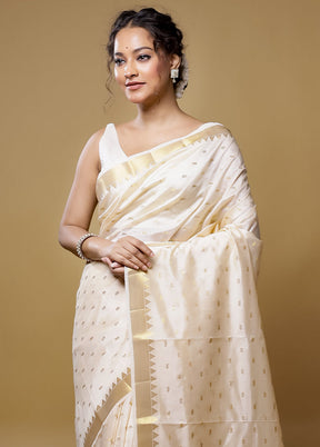 Cream Dupion Silk Saree With Blouse Piece