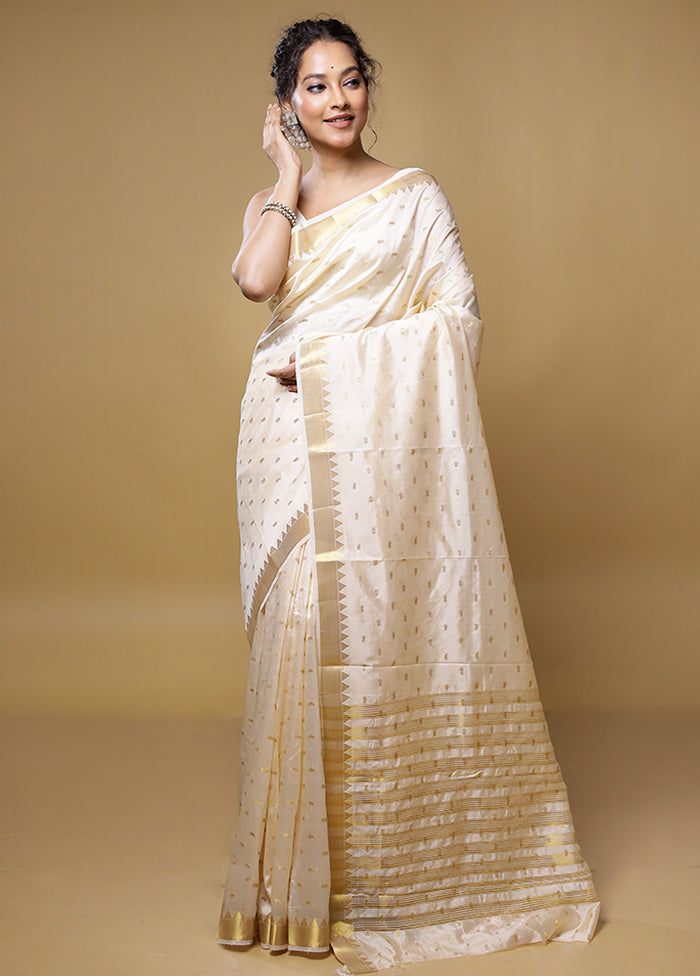 Cream Dupion Silk Saree With Blouse Piece