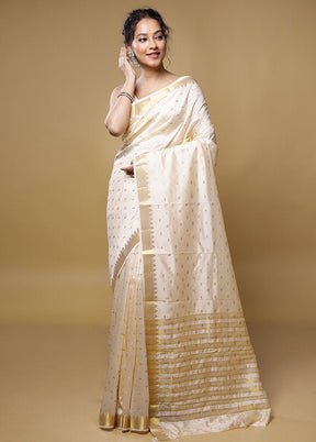 Cream Dupion Silk Saree With Blouse Piece