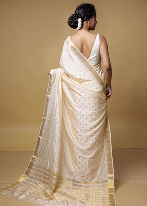 Cream Dupion Silk Saree With Blouse Piece