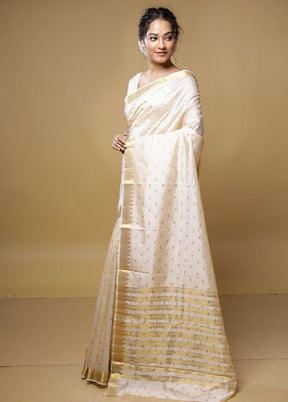 Cream Dupion Silk Saree With Blouse Piece