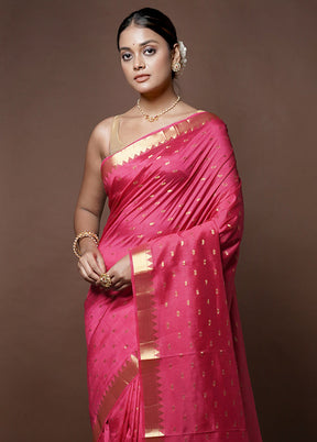 Pink Dupion Silk Saree With Blouse Piece