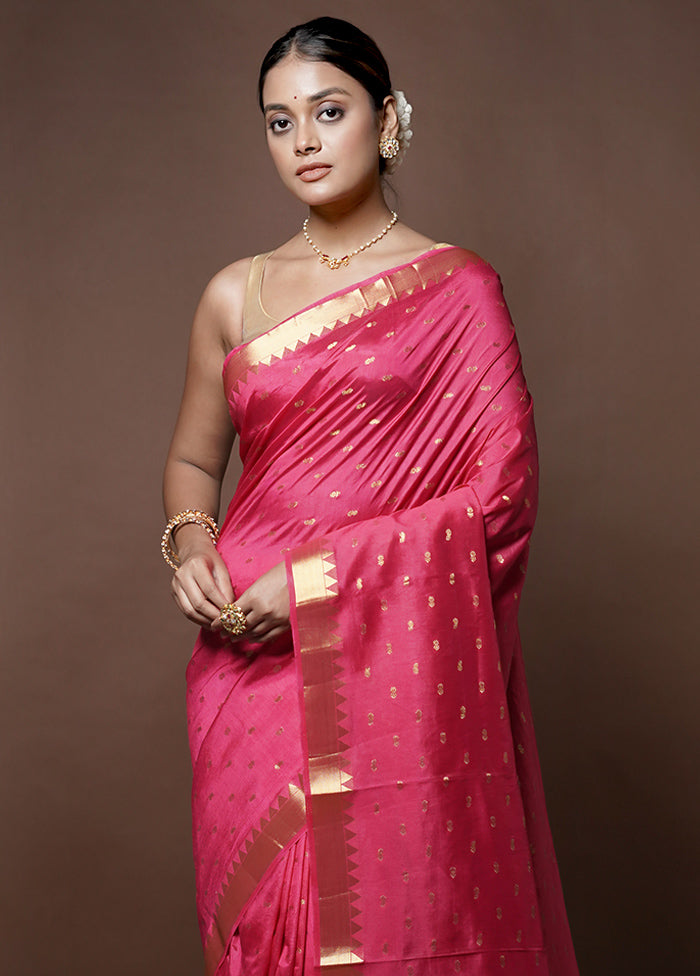 Pink Dupion Silk Saree With Blouse Piece