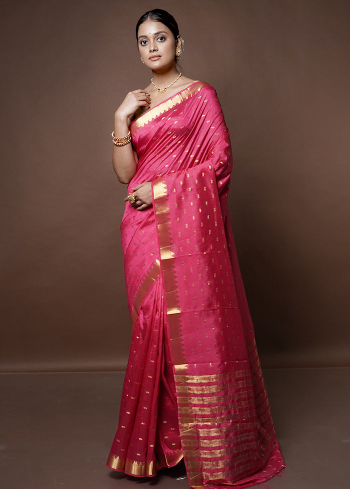 Pink Dupion Silk Saree With Blouse Piece