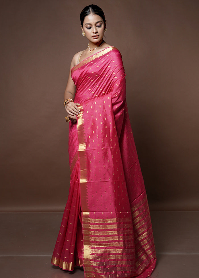 Pink Dupion Silk Saree With Blouse Piece