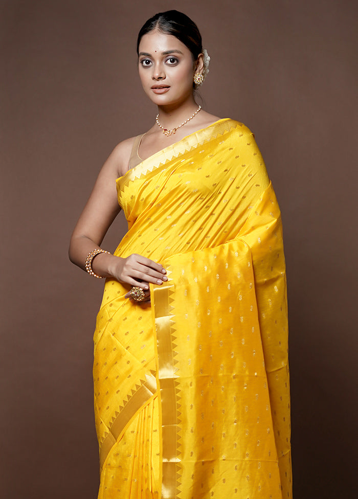 Yellow Dupion Silk Saree With Blouse Piece