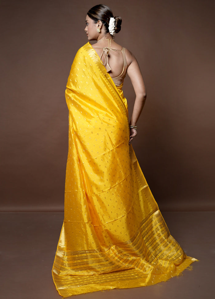 Yellow Dupion Silk Saree With Blouse Piece