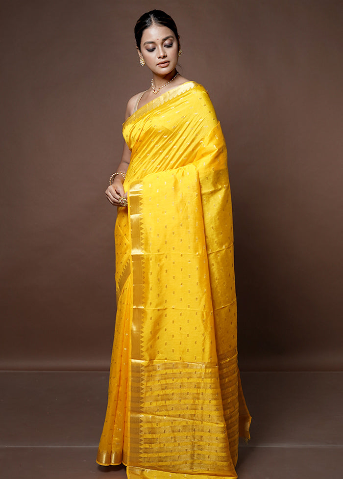 Yellow Dupion Silk Saree With Blouse Piece