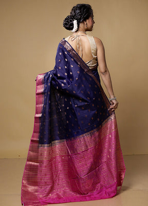 Blue Dupion Silk Saree With Blouse Piece