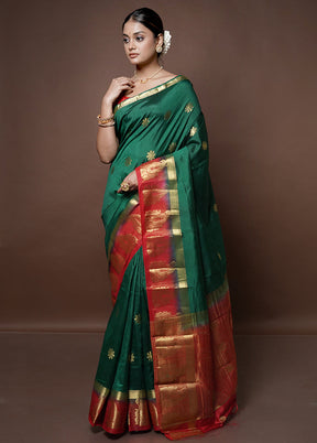 Green Dupion Silk Saree With Blouse Piece