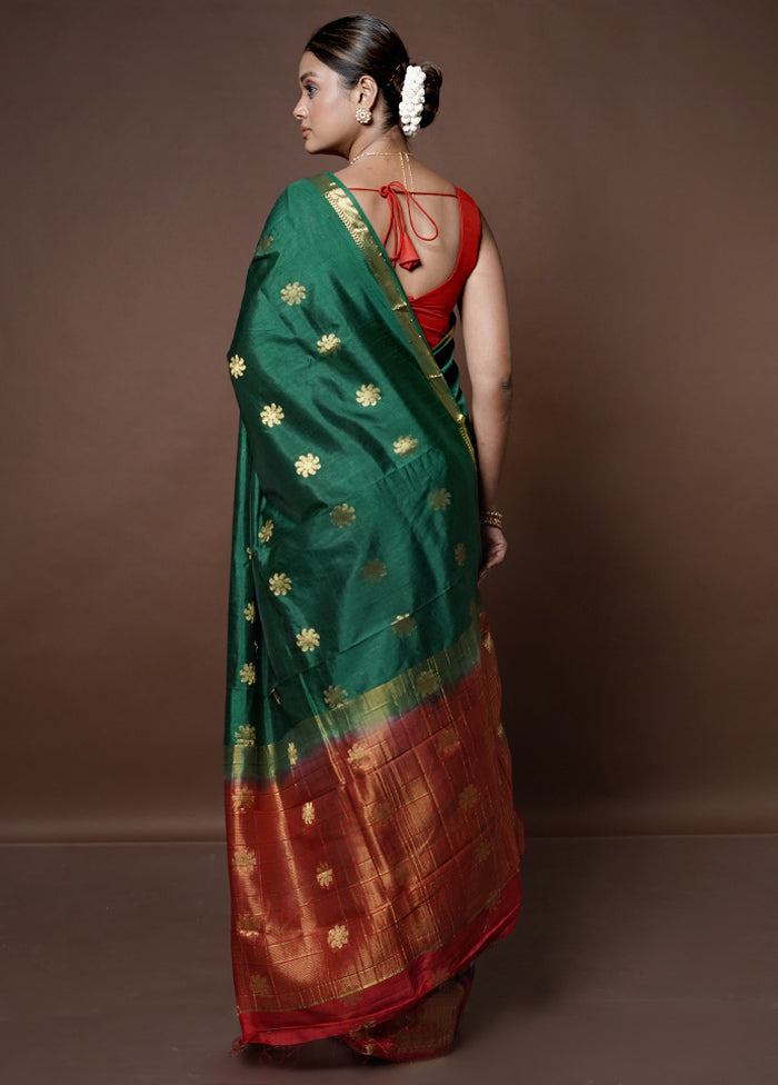 Green Dupion Silk Saree With Blouse Piece