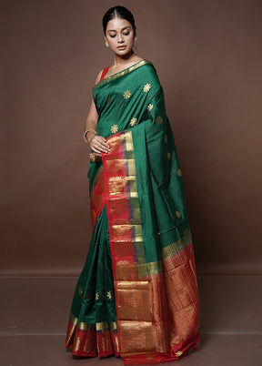 Green Dupion Silk Saree With Blouse Piece