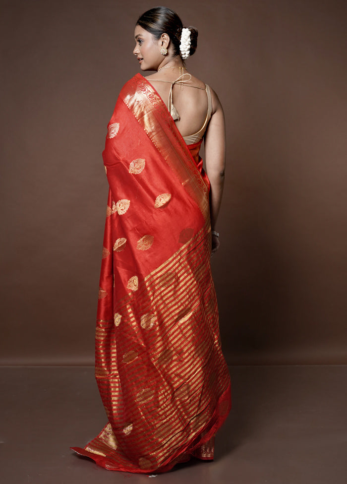 Red Dupion Silk Saree With Blouse Piece