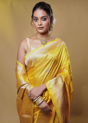 Yellow Handloom Katan Pure Silk Saree With Blouse Piece