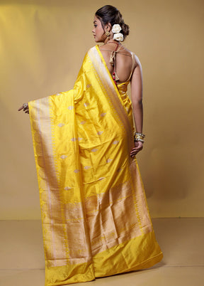 Yellow Handloom Katan Pure Silk Saree With Blouse Piece