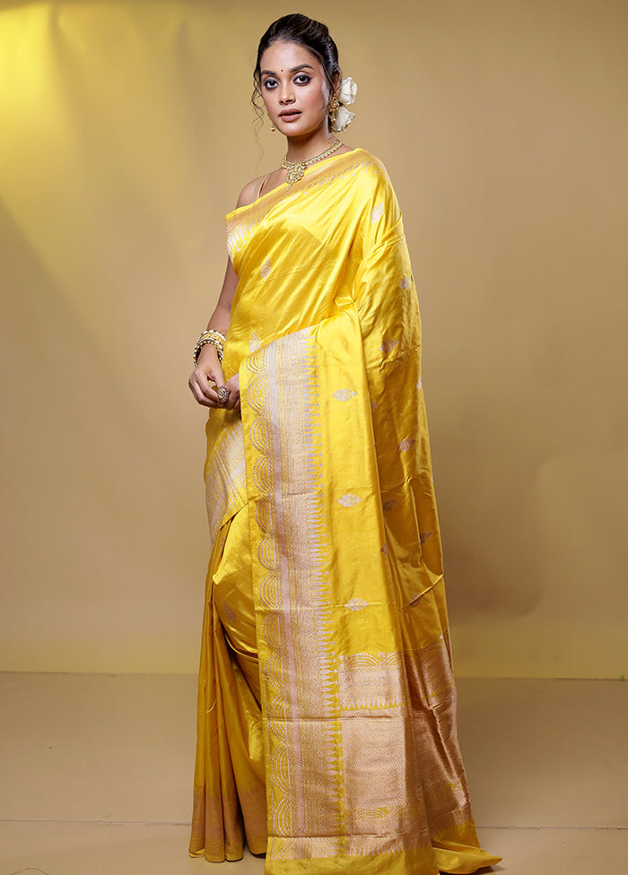 Yellow Handloom Katan Pure Silk Saree With Blouse Piece