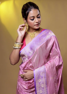 Pink Handloom Katan Pure Silk Saree With Blouse Piece