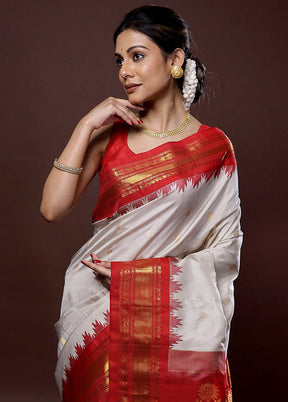 Cream Gadwal Pure Silk Saree Without Blouse Piece - Indian Silk House Agencies