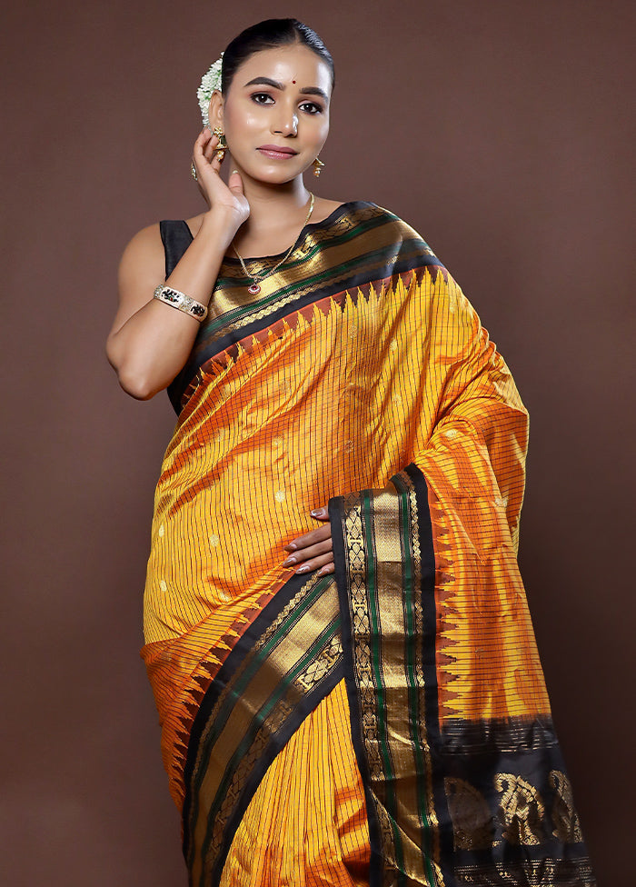 Yellow Gadwal Pure Silk Saree Without Blouse Piece