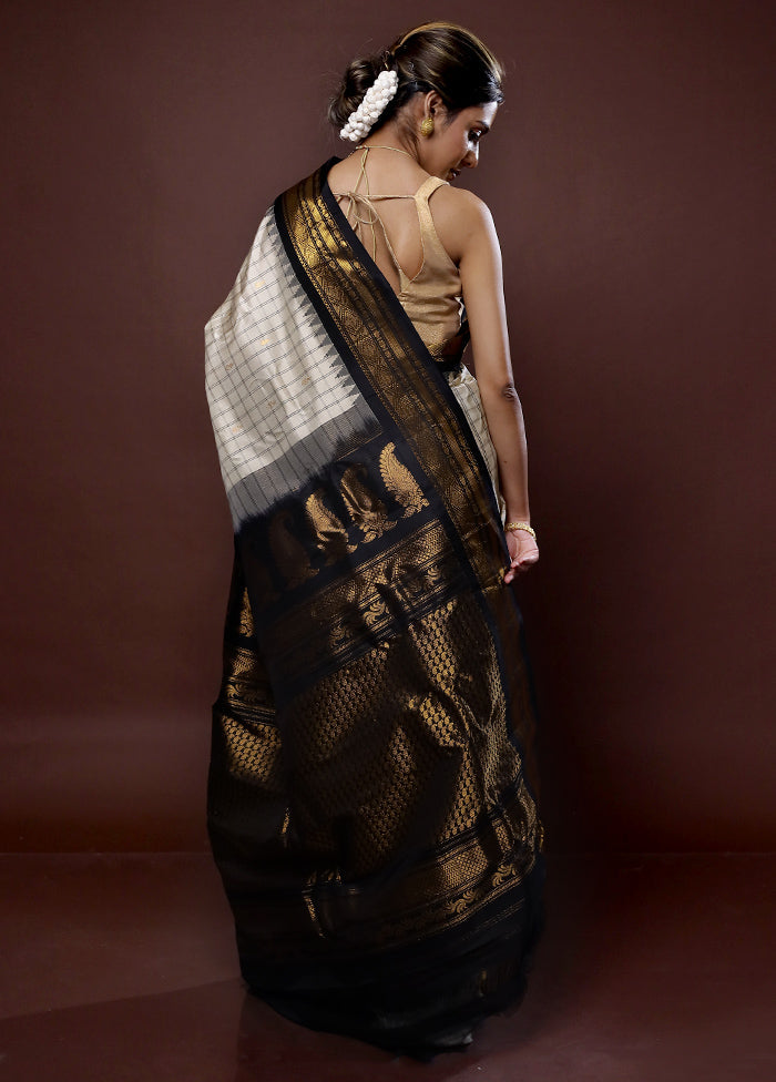 Cream Gadwal Pure Silk Saree Without Blouse Piece - Indian Silk House Agencies