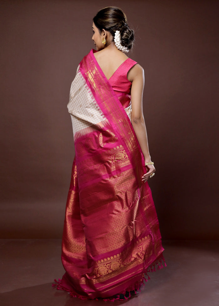 Cream Gadwal Pure Silk Saree Without Blouse Piece - Indian Silk House Agencies