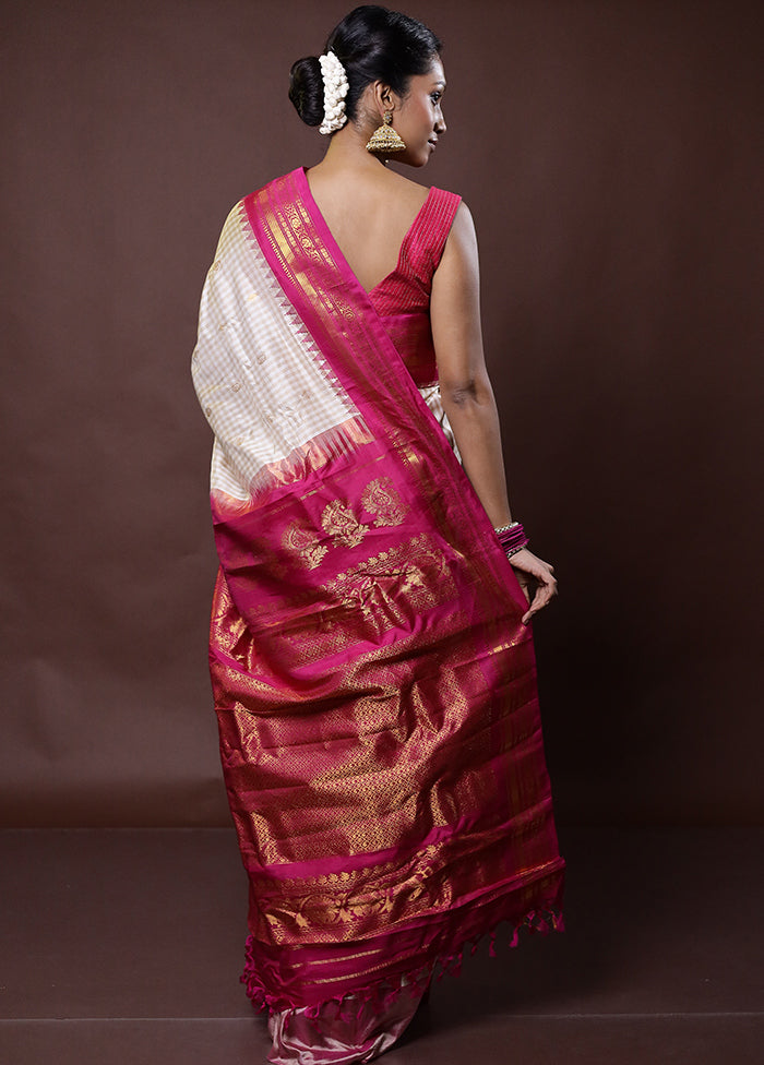 Cream Gadwal Pure Silk Saree Without Blouse Piece