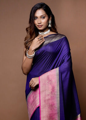 Blue Dupion Silk Saree With Blouse Piece