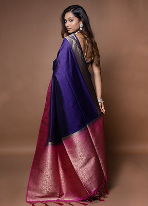 Blue Dupion Silk Saree With Blouse Piece