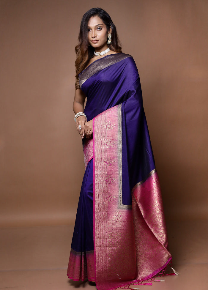 Blue Dupion Silk Saree With Blouse Piece