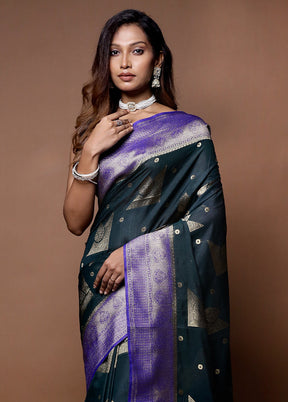 Black Dupion Silk Saree With Blouse Piece - Indian Silk House Agencies