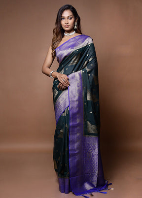 Black Dupion Silk Saree With Blouse Piece - Indian Silk House Agencies