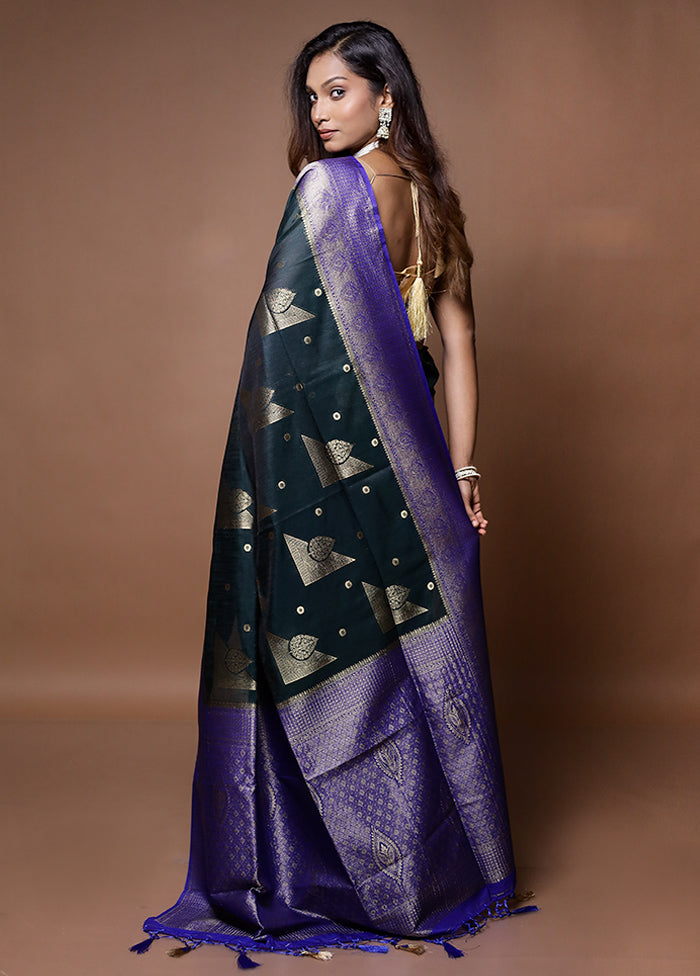 Black Dupion Silk Saree With Blouse Piece - Indian Silk House Agencies