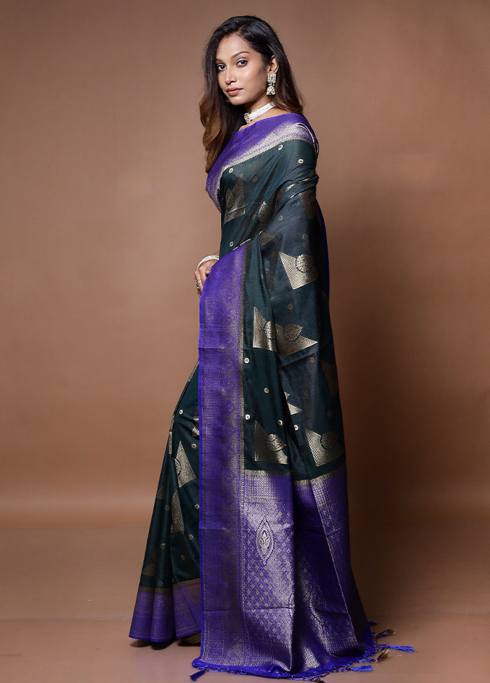 Black Dupion Silk Saree With Blouse Piece - Indian Silk House Agencies