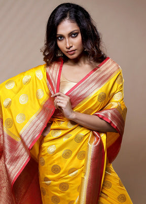 Yellow Dupion Silk Saree Without Blouse Piece - Indian Silk House Agencies